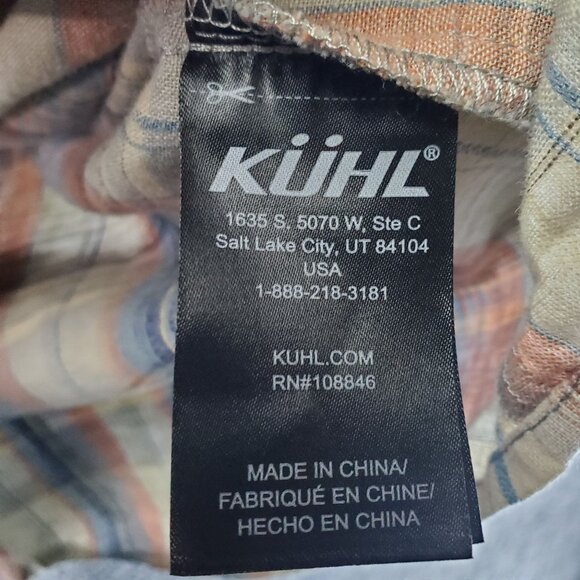 Kühl Shirt Mens Large Multicolor Plaid Tapered Fit Sleeve Linen Blend - Picture 3 of 11